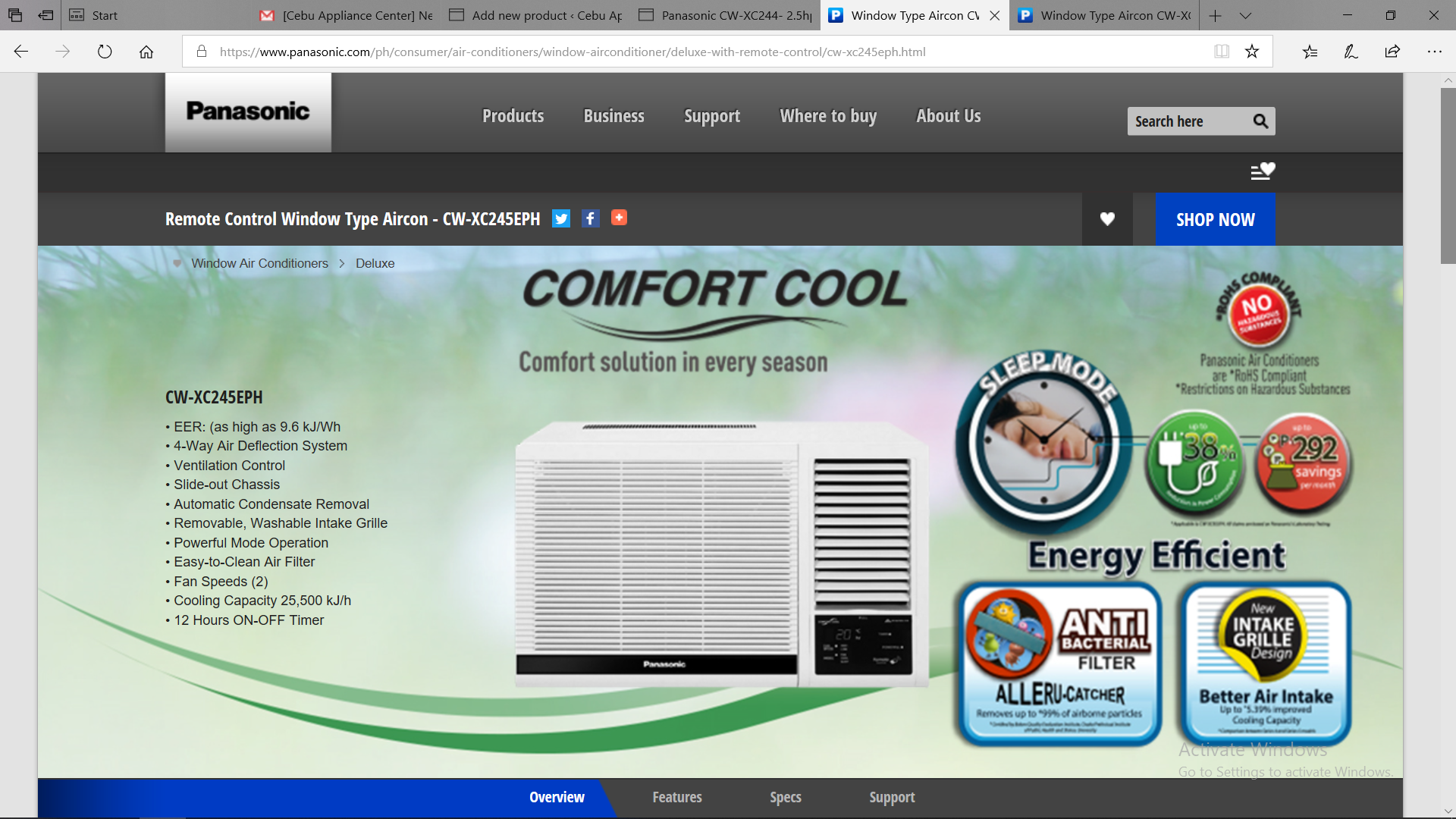 Panasonic 2.5 hp window type Deluxe Aircon with Remote Control - Cebu ...