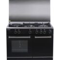 Technogas Technik 90 cm Cooking Range, 4 Gas Burners with Wok Burner + 1 Electric Hot Plate, Cast Iron Pan Support, Minute Minder, Gas Tank Compartment, Matte Black