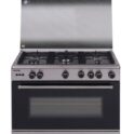 Technogas 80 cm Cooking Range, 5 Gas Burners with Wok Burner, Cast Iron Pan Support, Minute Minder, Rotisserie, Full Stainless Steel